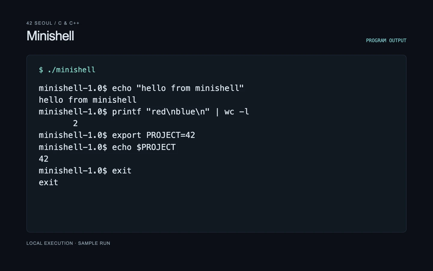 42cursus_minishell — Program output
