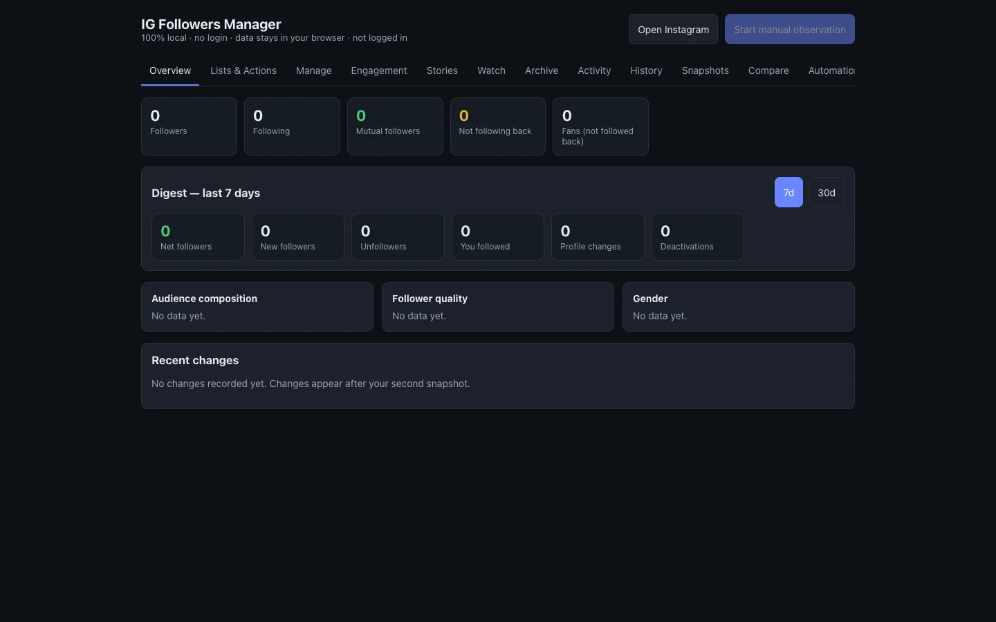 Instagram Audience Manager — Anonymized preview